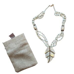 Iridescent Pearlescent White and Gold Leaf Necklace!